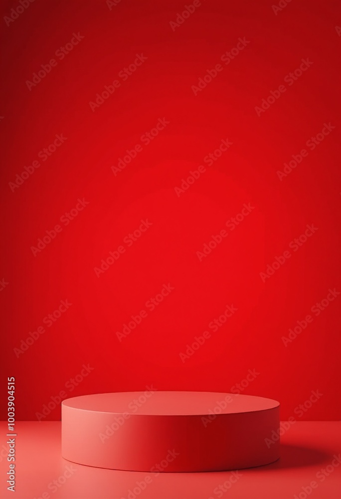 A striking red podium set in a minimalist room, perfect for holiday presentations or events A striking red podium set in a minimalist room, perfect for holiday presentations or events