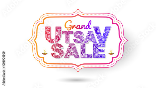 Grand utsav sale, festive offers, shopping logo concept for Navratri festival.