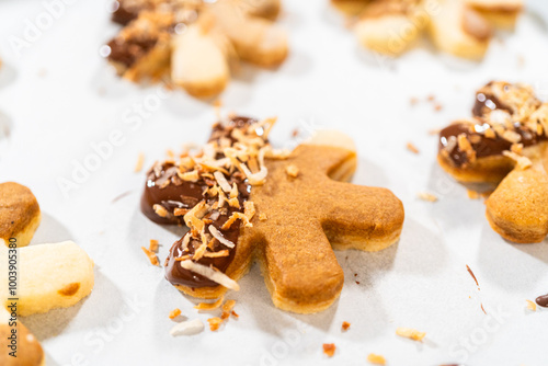 Chocolate-Dipped Gingerbread Men with Golden Toasted Coconut