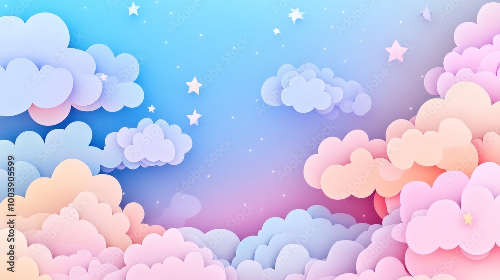 Pastel clouds and stars in a dreamy Pastel clouds and stars in a dreamy