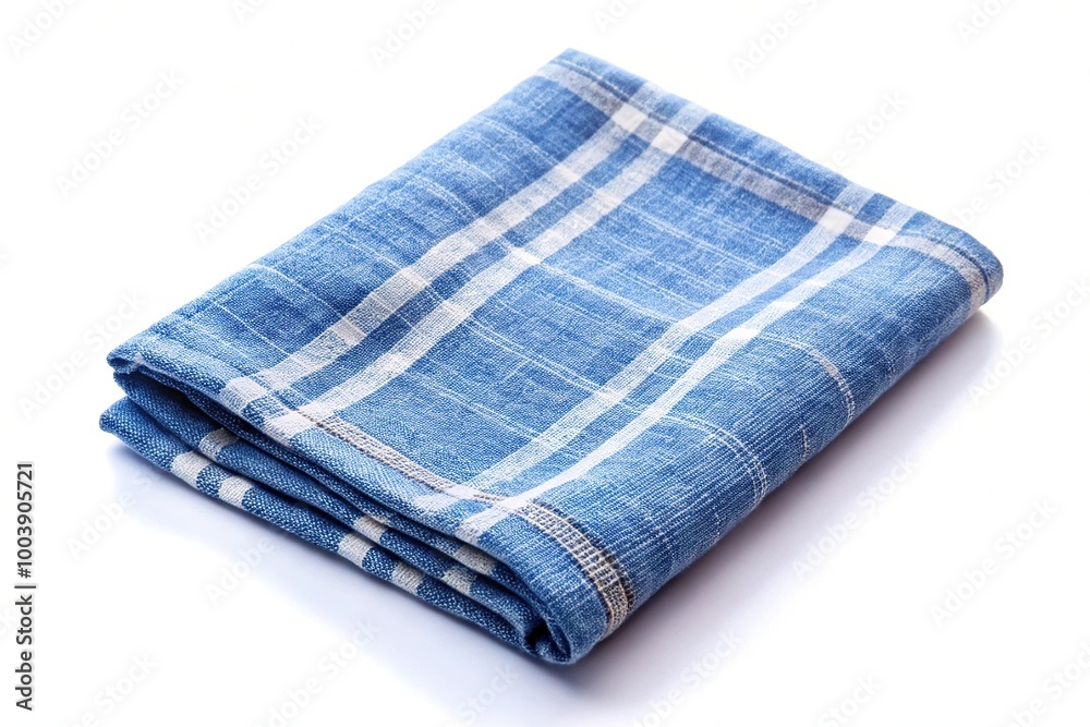 Kitchen towel made of natural blue linen on a white isolated background