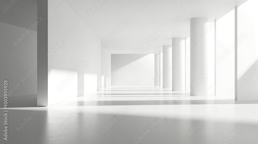 3D rendering of an empty white room with a minimalistic interior design 3D rendering of an empty white room with a minimalistic interior design