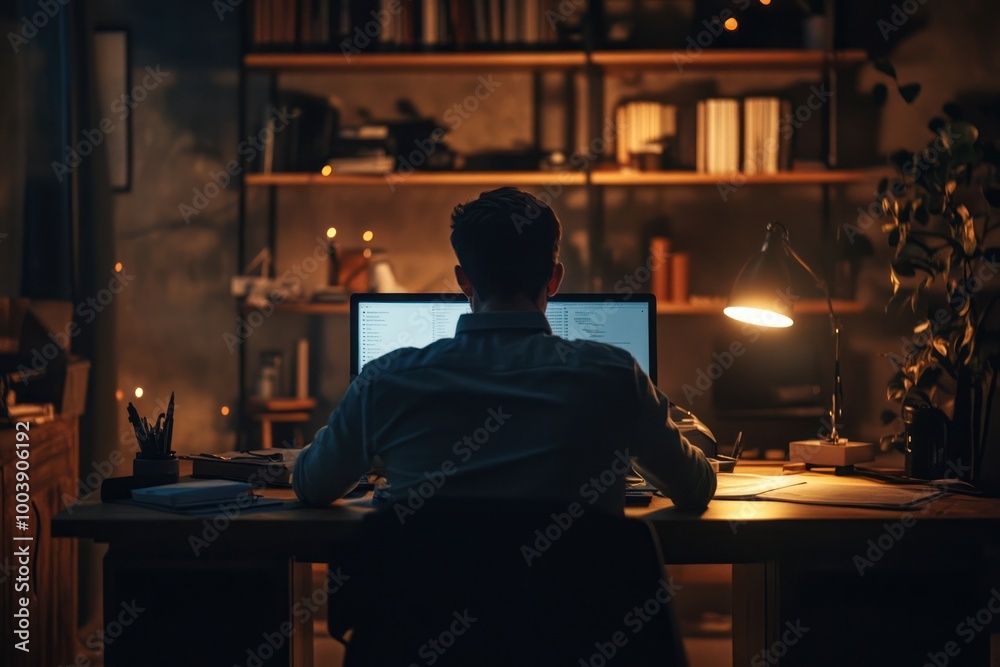 Professional working in a secure workplace with a laptop Professional working in a secure workplace with a laptop