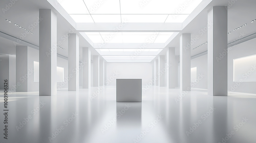 3D rendering of an empty white room with a minimalistic interior design 3D rendering of an empty white room with a minimalistic interior design
