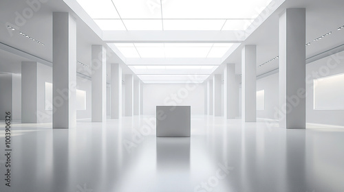 3D rendering of an empty white room with a minimalistic interior design