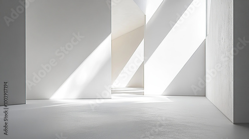 3D rendering of an empty white room with a minimalistic interior design