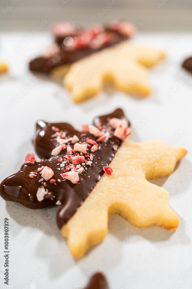 Making Star-Shaped Cookies with Chocolate and Peppermint Chips Making Star-Shaped Cookies with Chocolate and Peppermint Chips