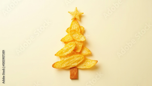 Cute french fries christmas tree with copy space photo