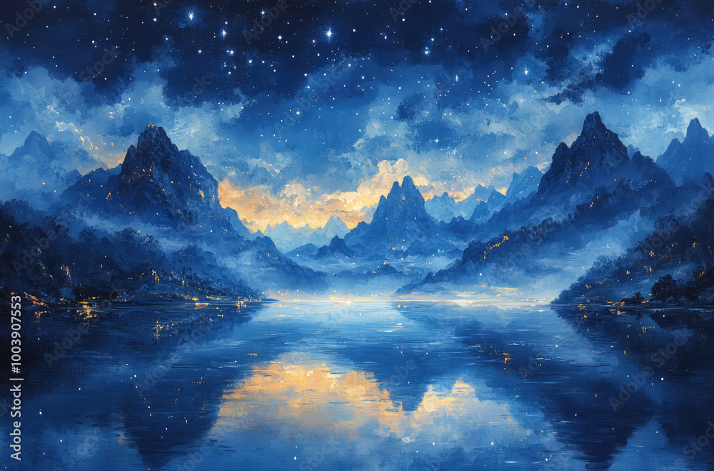 Enchanted Valley Under a Starry Sky: A Mystical Acrylic Painting for Fantasy Enthusiasts Enchanted Valley Under a Starry Sky: A Mystical Acrylic Painting for Fantasy Enthusiasts