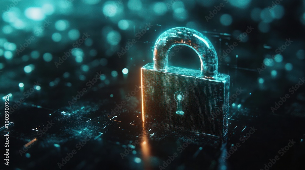 Cyber security concept with a padlock hologram Cyber security concept with a padlock hologram