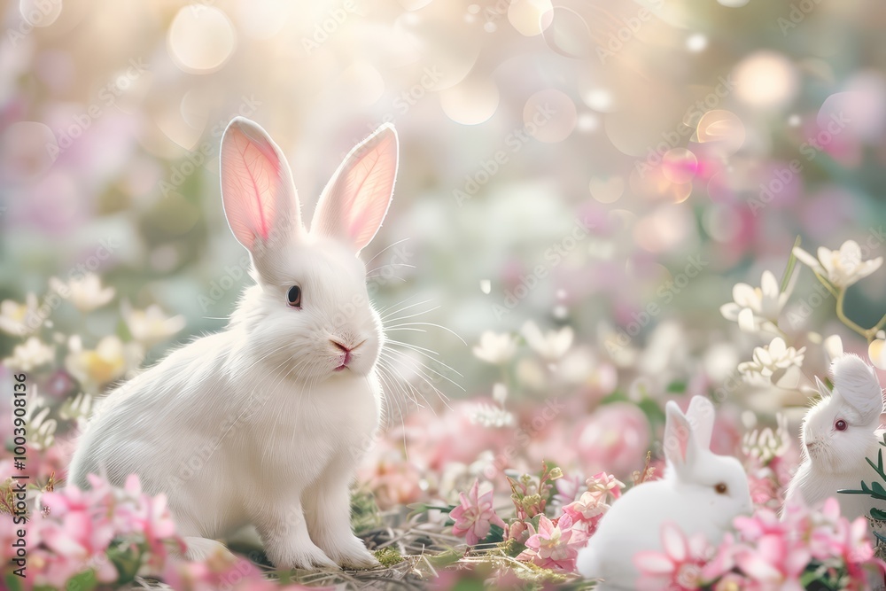 Fototapeta premium Full Body Easter Bunny in Spring Flowers