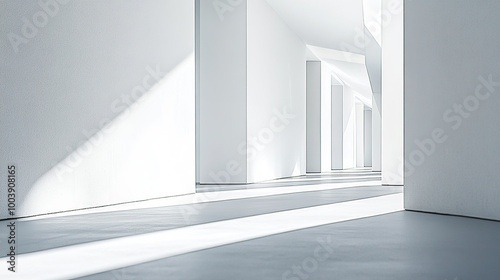 3D rendering of an empty white room with a minimalistic interior design