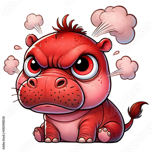 Angry cartoon hippo with steam, white isolate background photo