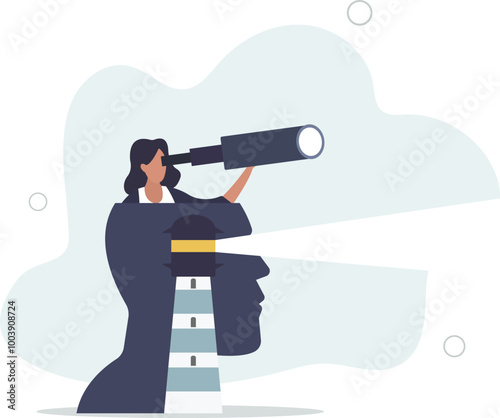 Vision, business discovery or searching for success, challenge to see future guidance, looking for career path or strategy concept.flat design with people.