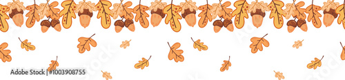 Foto Vector illustration of autumn oak forest with yellow leaves