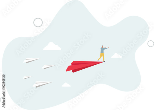 Leadership to guide team direction lead to success, determination or decision to motivate team,flat design with people.