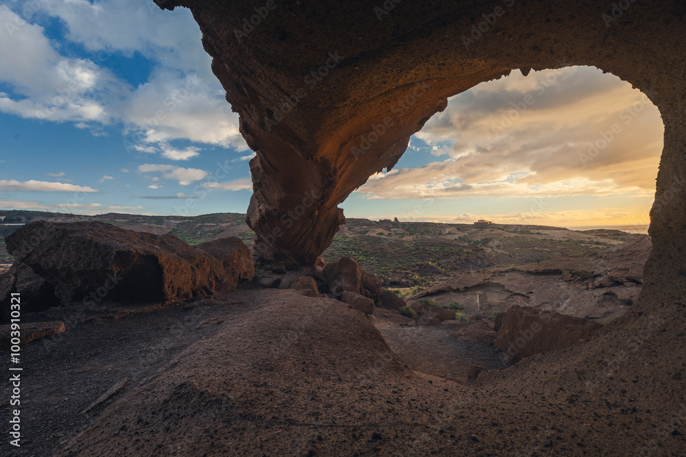 Arco de Tajao in Tenerife captured in sunny day. Canary Islands.