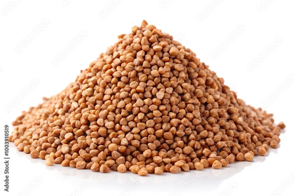 Leading lines of raw buckwheat pile isolated on white background Leading lines of raw buckwheat pile isolated on white background