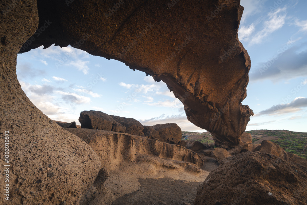 Arco de Tajao in Tenerife captured in sunny day. Canary Islands.