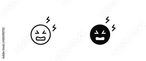 pain, hurt, headache Emoticon feeling unwell line and flat icons set, editable stroke isolated on white, linear vector outline illustration, symbol logo design style