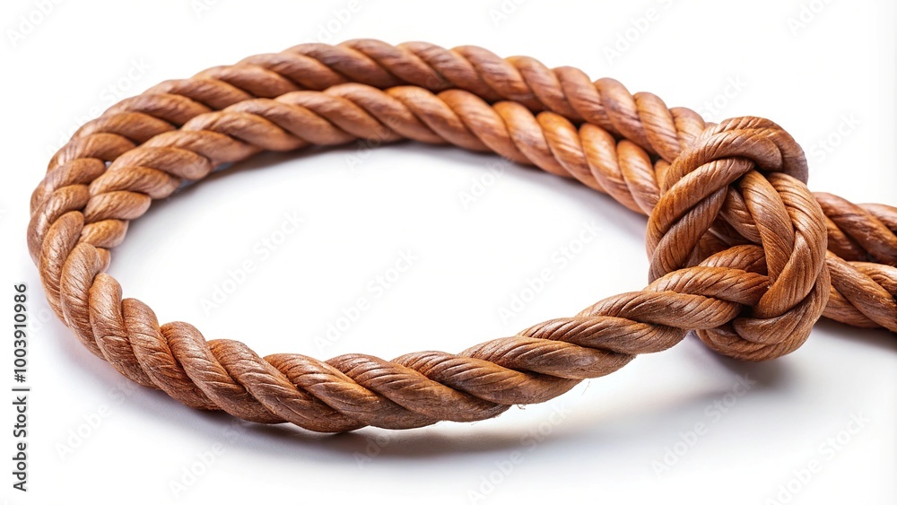 Leather rope on white background from below Leather rope on white background from below