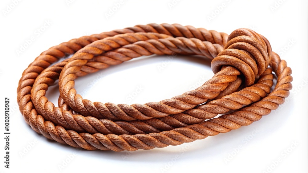 Leather rope on white background viewed from above Leather rope on white background viewed from above