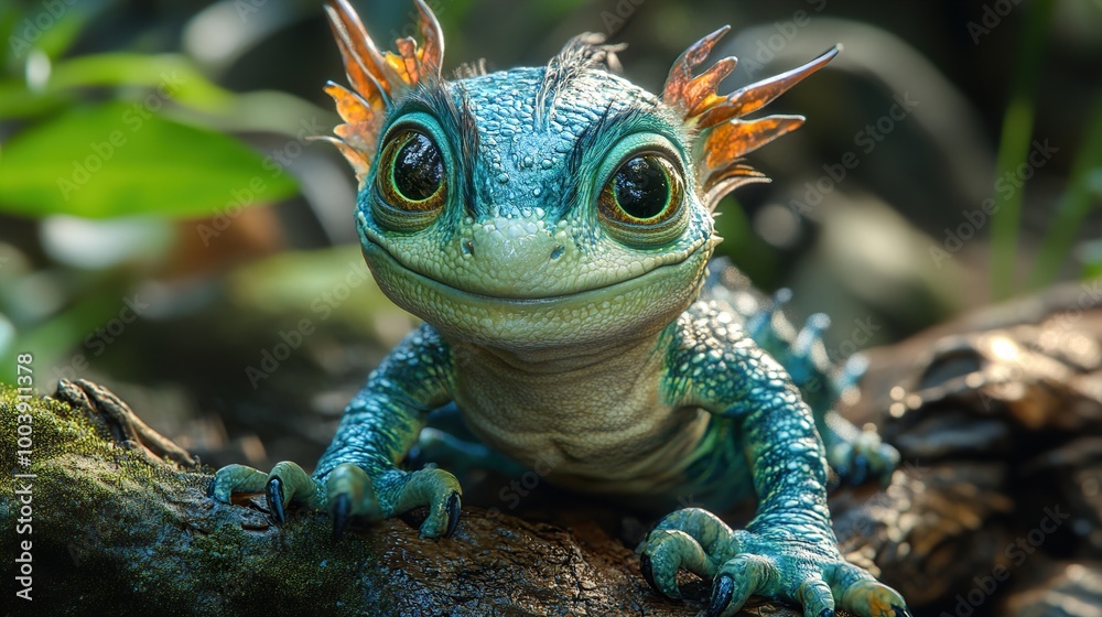 Cute Fantasy Lizard Creature in Forest Cute Fantasy Lizard Creature in Forest