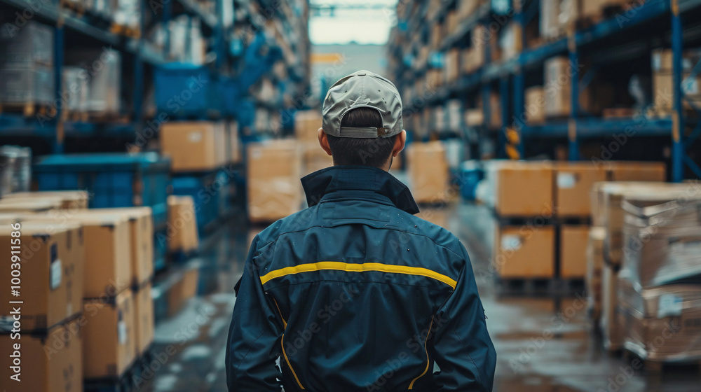 A logistics professional in uniform supervising the movement of freight boxes in a busy terminal, with a focus on efficiency and safety A logistics professional in uniform supervising the movement of freight boxes in a busy terminal, with a focus on efficiency and safety