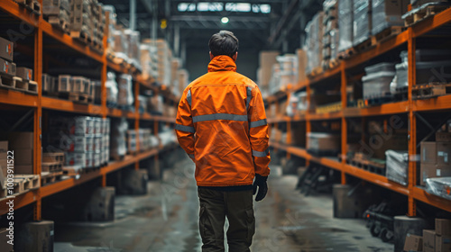 A logistics manager in uniform walking through a transport terminal, overseeing the organization and delivery of freight boxes in an industrial setting