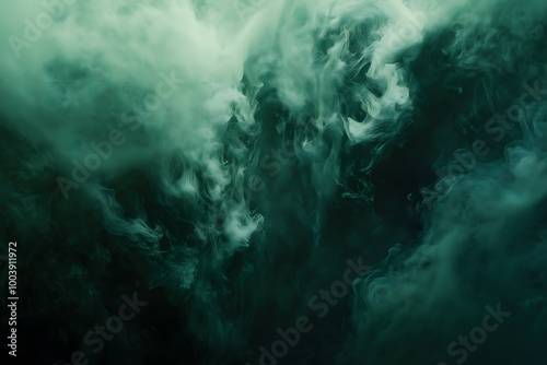 green smoke steam on black background. Generative Ai.