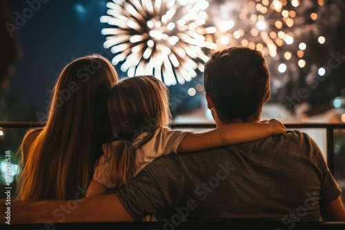 Family Watching Fireworks photo