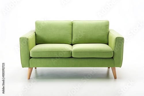 light green sofa small size minimal style on white background Tilted Angle