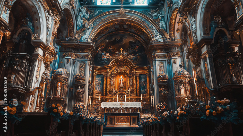 Obraz premium An ornate church interior with lavish decorations