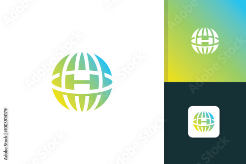letter h globe logo design illustration vector template