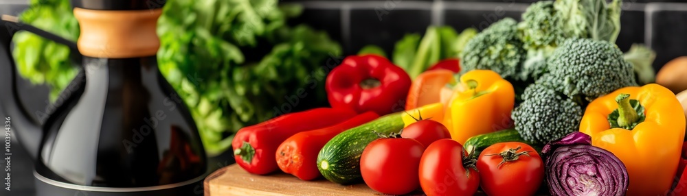 Colorful vegetables and a bottle of oil. Colorful vegetables and a bottle of oil.