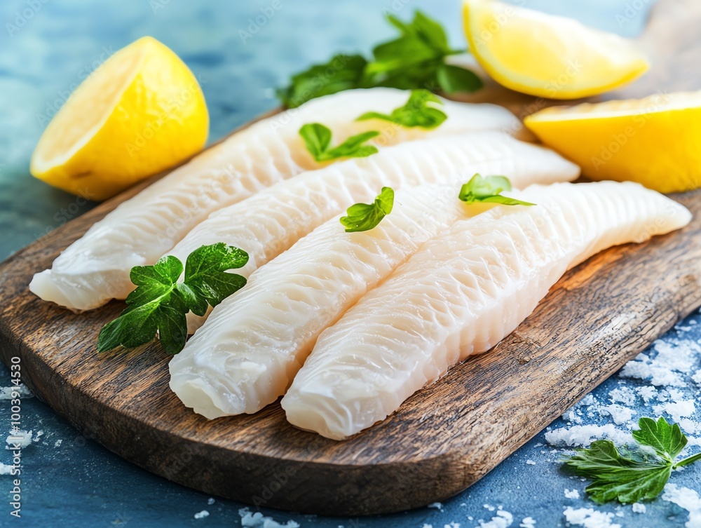 Fresh fish fillets with lemon and parsley. Fresh fish fillets with lemon and parsley.