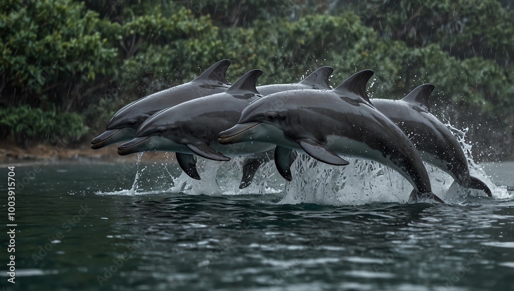 Fototapeta premium two dolphins jumping