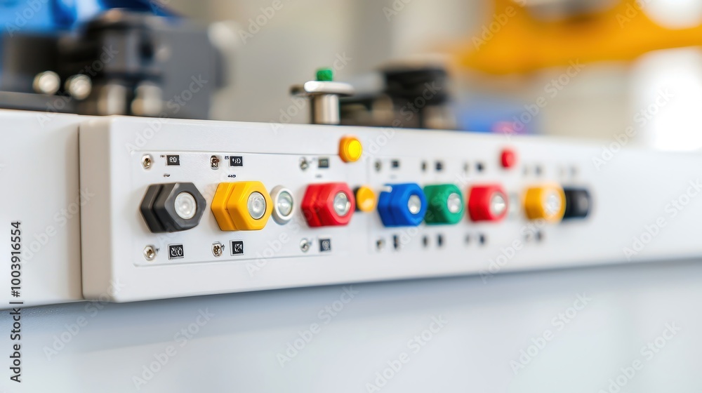 Control panel of an industrial electric machine, with buttons and ...