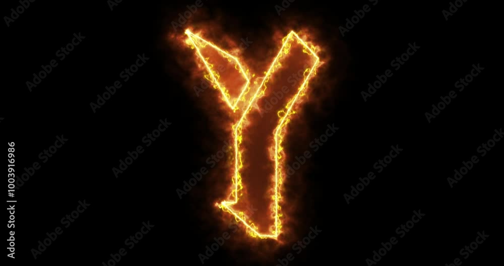 4K fire Y alphabet with moving neon outline on black background. Y alphabet on black background for an online shop, blog, web, cafe, and hotel. Technology video material animation. Easy to use.