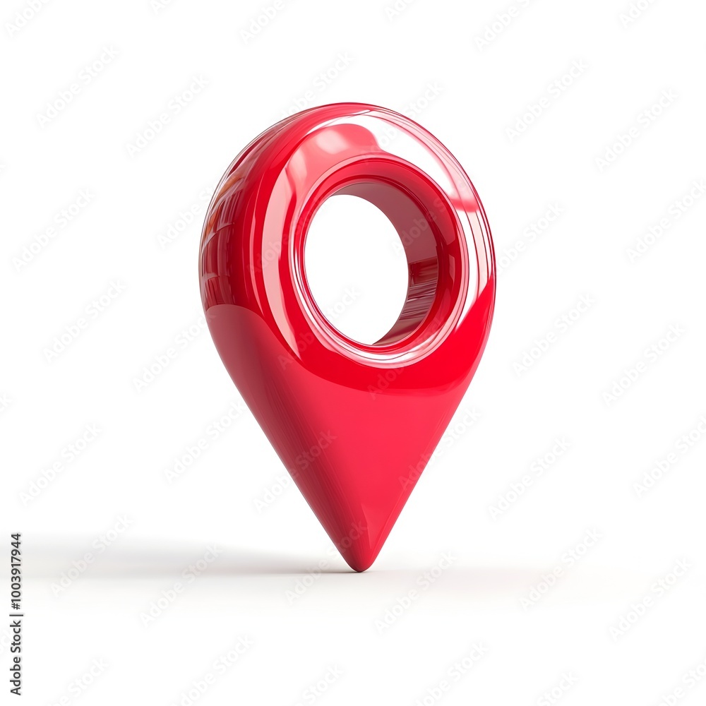 Bright Red Glossy 3D Location Pin Symbol on White Background Bright Red Glossy 3D Location Pin Symbol on White Background