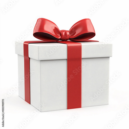 Gift box or Present box with red ribbon and bow isolated on white background 3D rendering photo