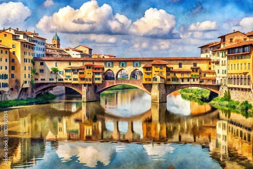 Long shot watercolors painting of Ponte Vecchio in Florence photo