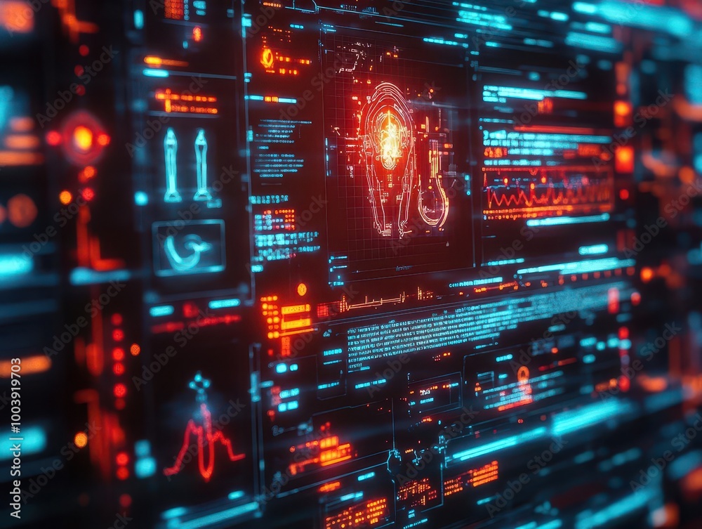 Obraz premium Medical technology with glowing digital tools and holographic health data displays Futuristic Hologram High Detail