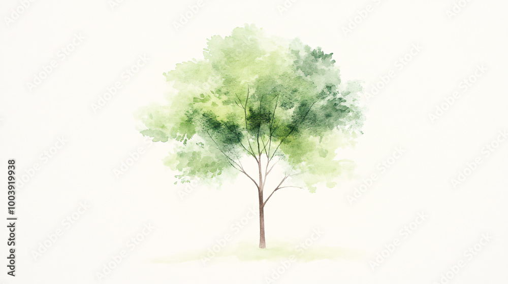 A beautiful watercolor-style drawing of a green tree, featuring soft, flowing brushstrokes and pastel tones. The tree stands tall in the center with gently swaying branches, each leaf painted in a A beautiful watercolor-style drawing of a green tree, featuring soft, flowing brushstrokes and pastel tones. The tree stands tall in the center with gently swaying branches, each leaf painted in a