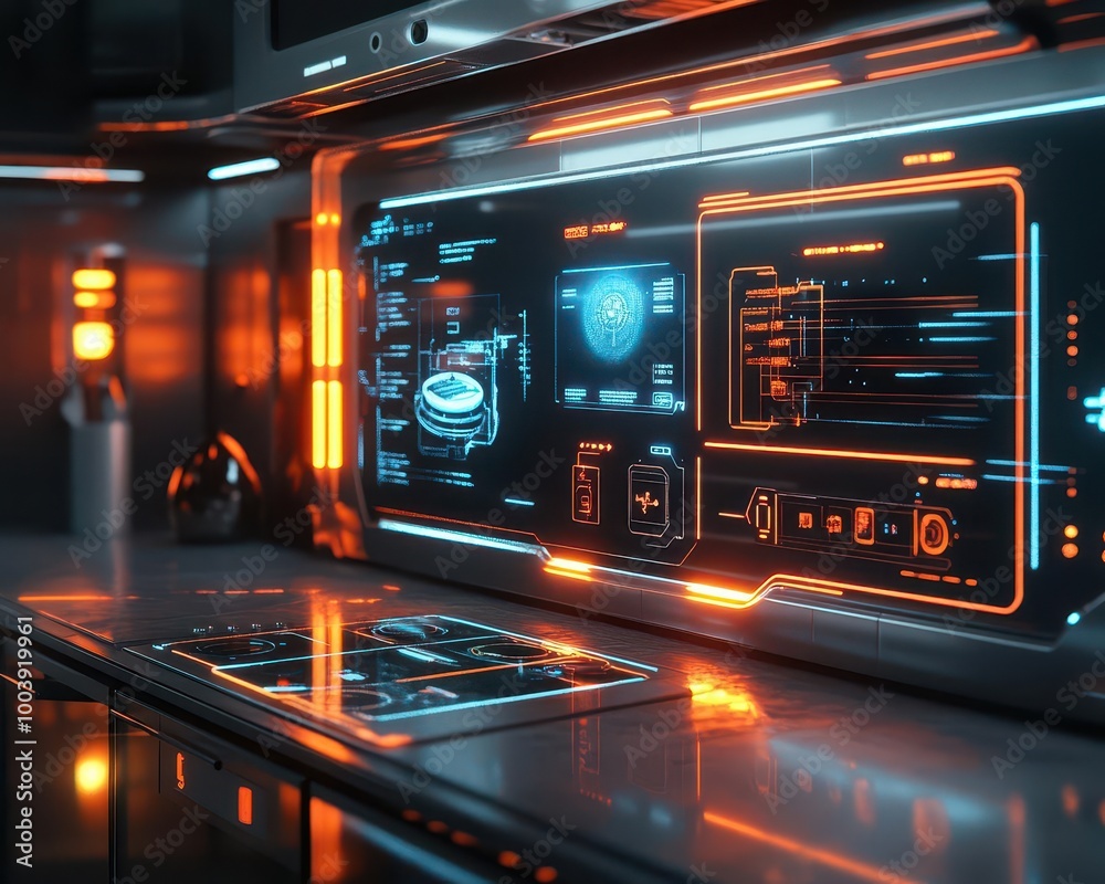 Minimalist kitchen with glowing smart appliances and holographic recipe displays Futuristic Minimalist Neon Minimalist kitchen with glowing smart appliances and holographic recipe displays Futuristic Minimalist Neon