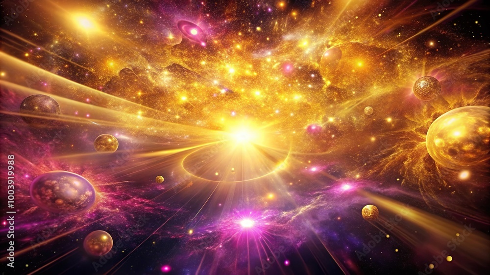Low angle abstract cosmic art with gold and magenta highlights Low angle abstract cosmic art with gold and magenta highlights