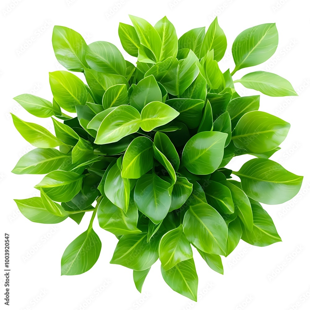 Vibrant Cluster of Tropical Green Leaves on Bright White Background
