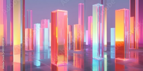 a group of tall glass columns