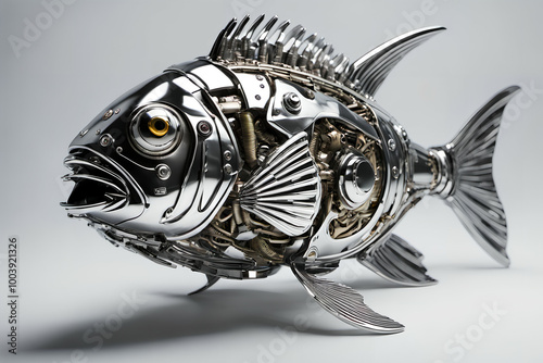 Mechanical chrome fish figu...