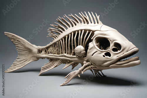 Clay fish skeleton figurine...